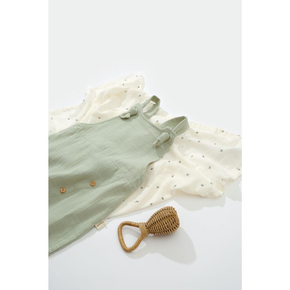 Organic Cotton Baby Overalls Green 3-6M GOTS Certified Romper
